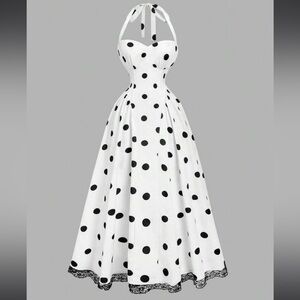 SHEIN White and Black Polka Dot One-Shoulder Dress